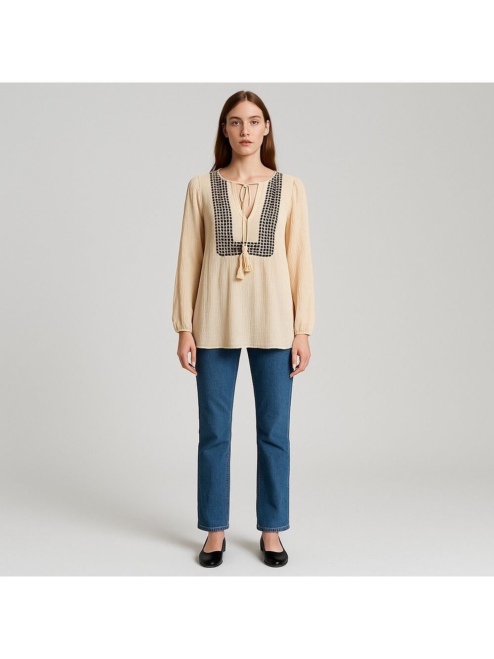 Joseph A Tan Long Sleeve Blouse